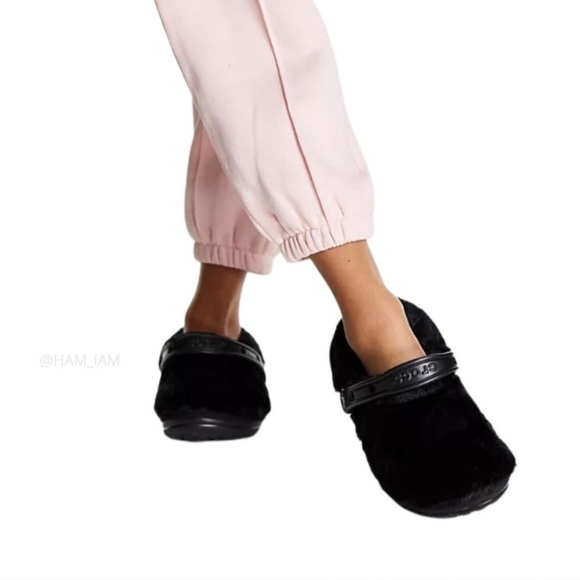 CROCS Fur Sure Clogs Black Faux Fur Lined Classic Casual Size 4M/6W Unisex - Picture 4 of 16